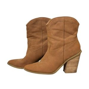DV Dolce Vita Nichole Tan Western Ankle Boots Pointed Toe Block Heel Women's 10